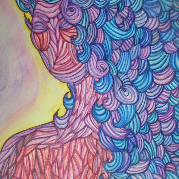 Colored Pencil Drawing Of Woman In Anterior Style Line Art , Abstract Human Art - Picture 13 of 16